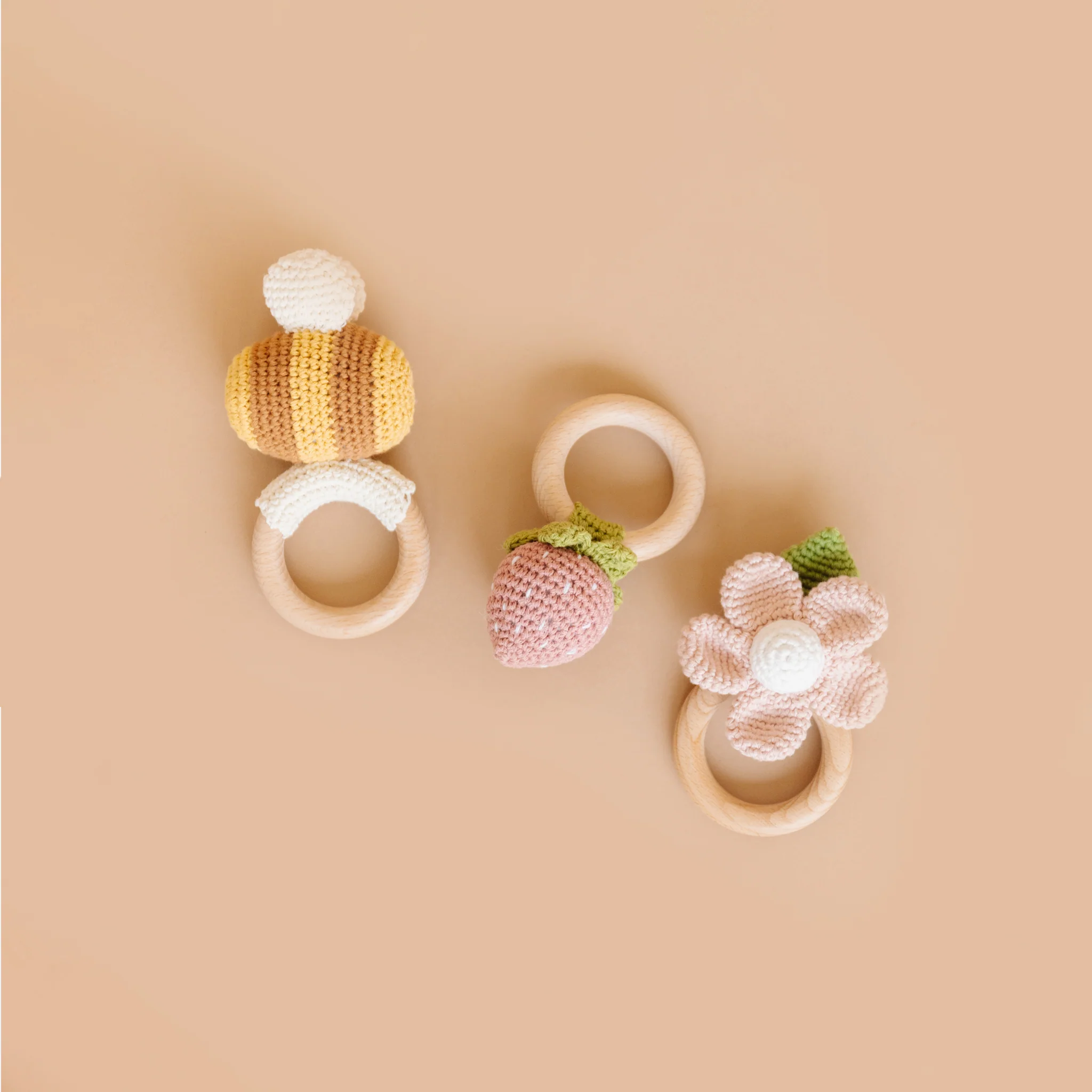 Cotton Crochet Rattle Teether Flower, Blush - Image 5