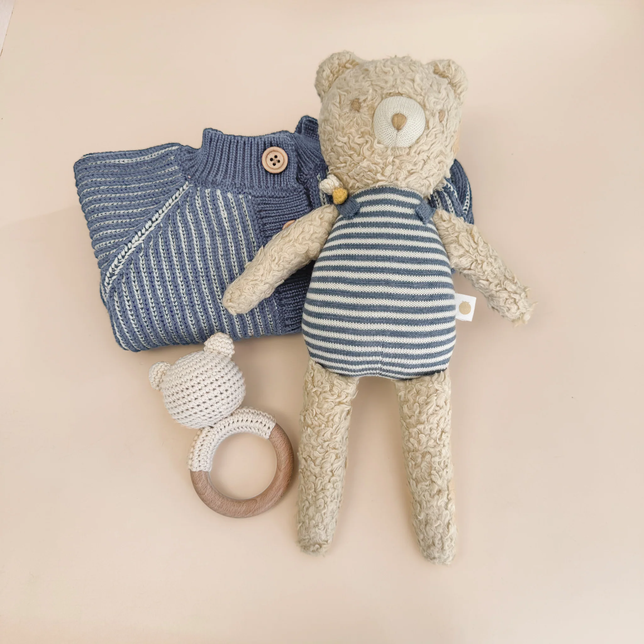 Cotton Brioche Cardigan, Dusty Blue - Image 3