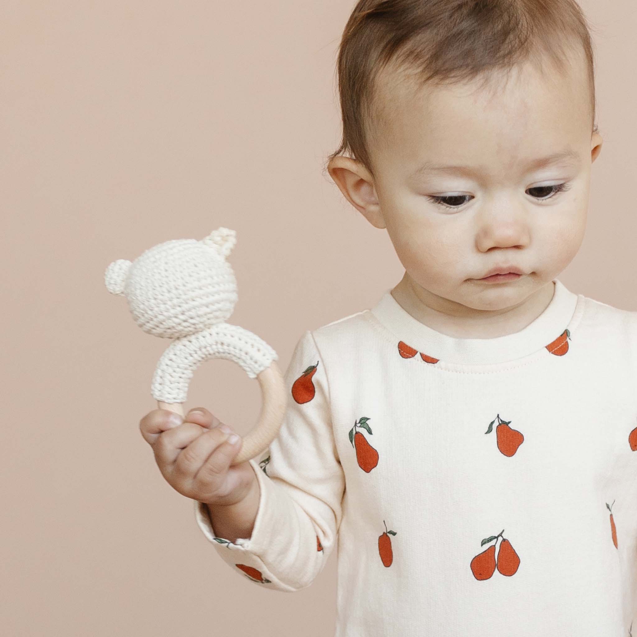 Cotton Crochet Bear Rattle Teether, Cream - Image 3