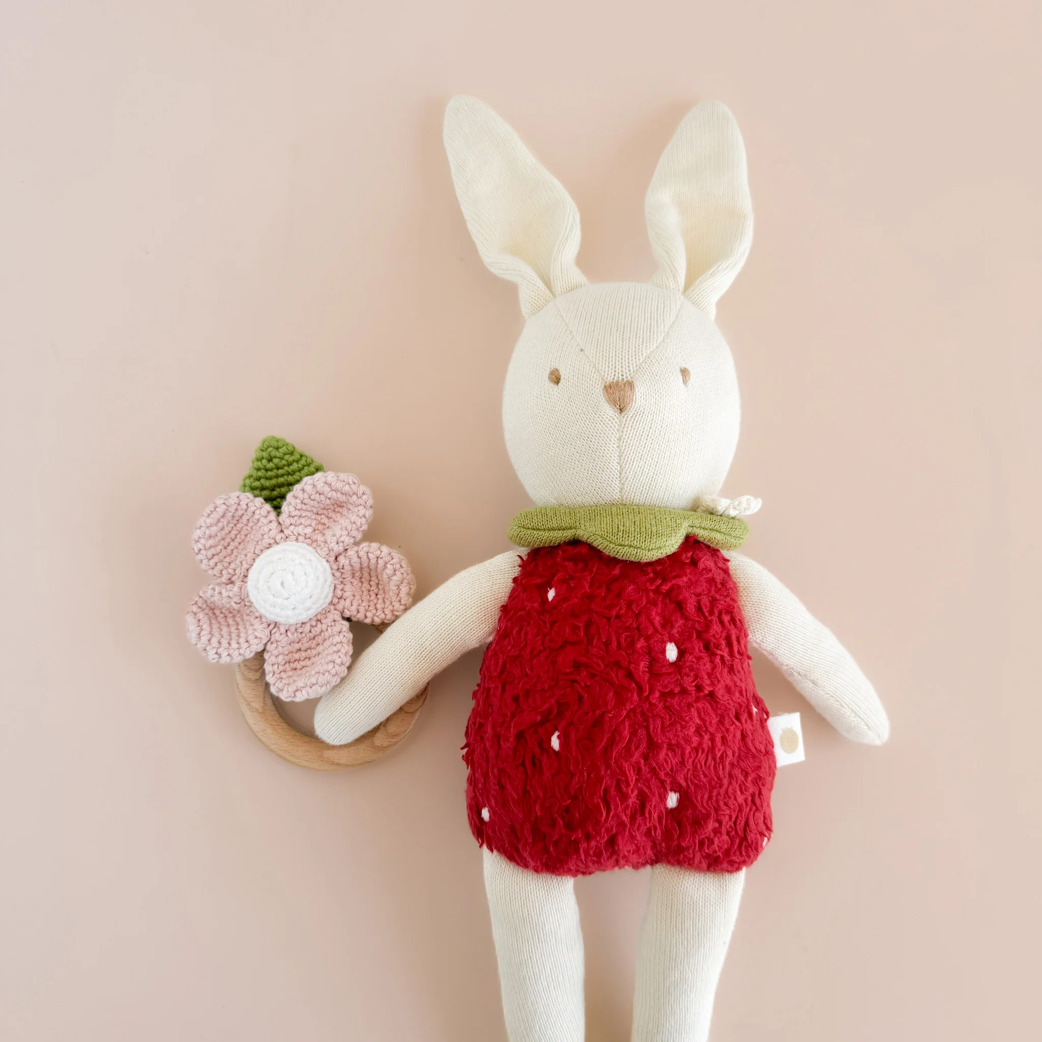 Cotton Crochet Rattle Teether Flower, Blush - Image 3