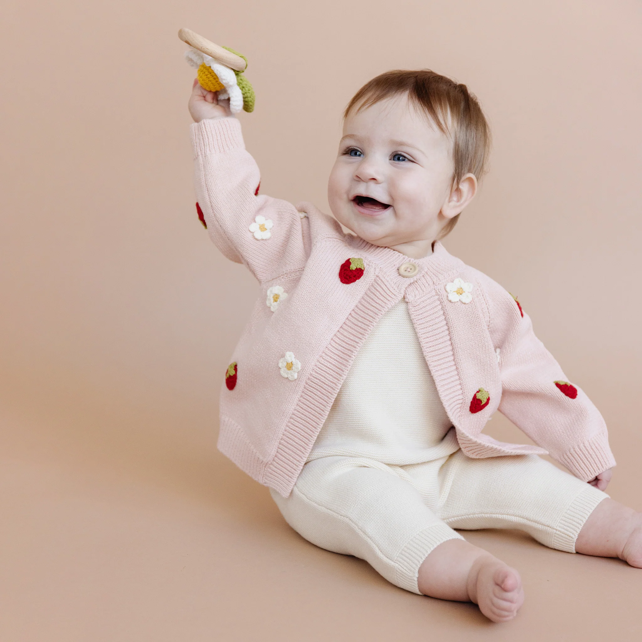 Cotton Strawberry Flower Cardigan, Blush - Image 5