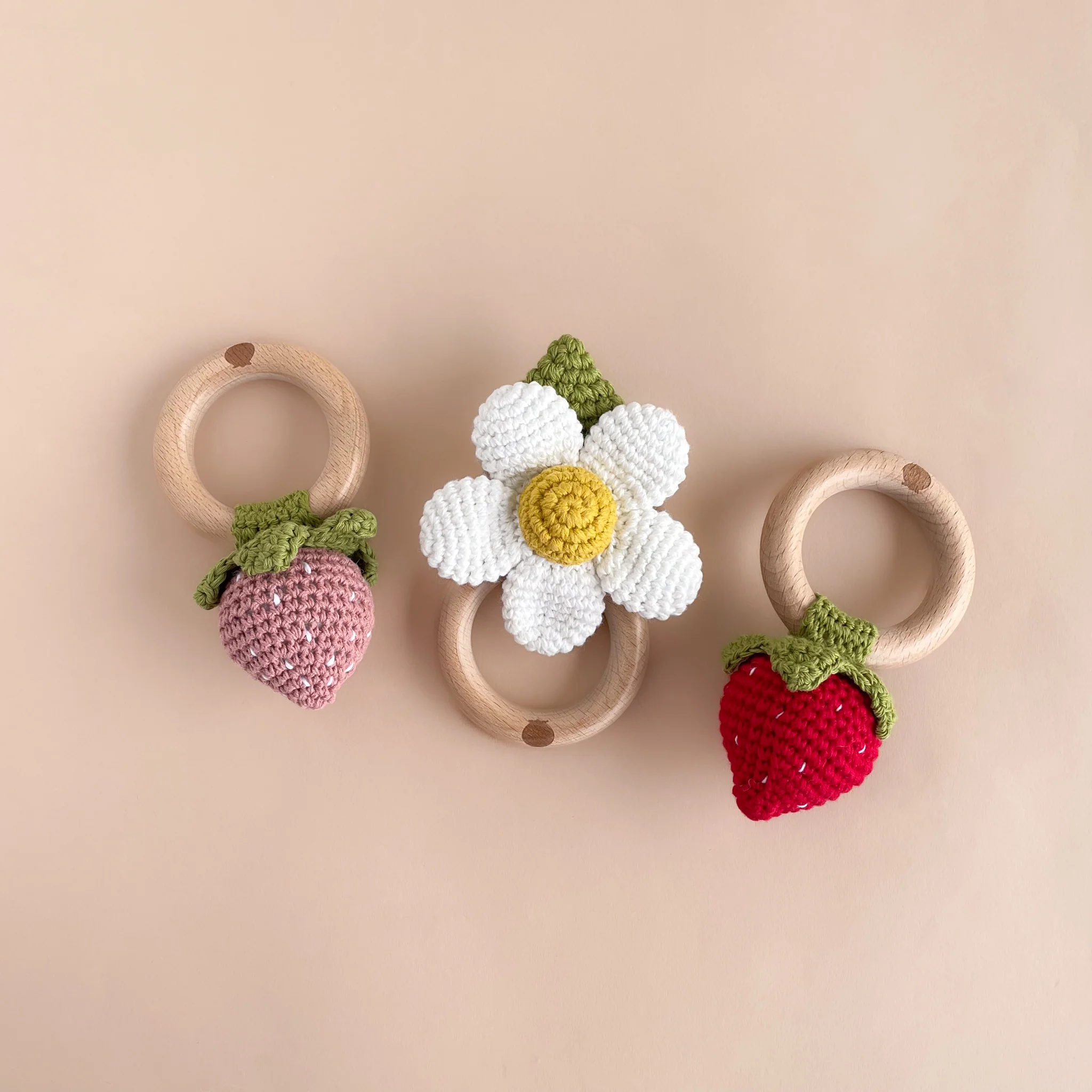 Cotton Crochet Rattle Teether Flower, White - Image 4