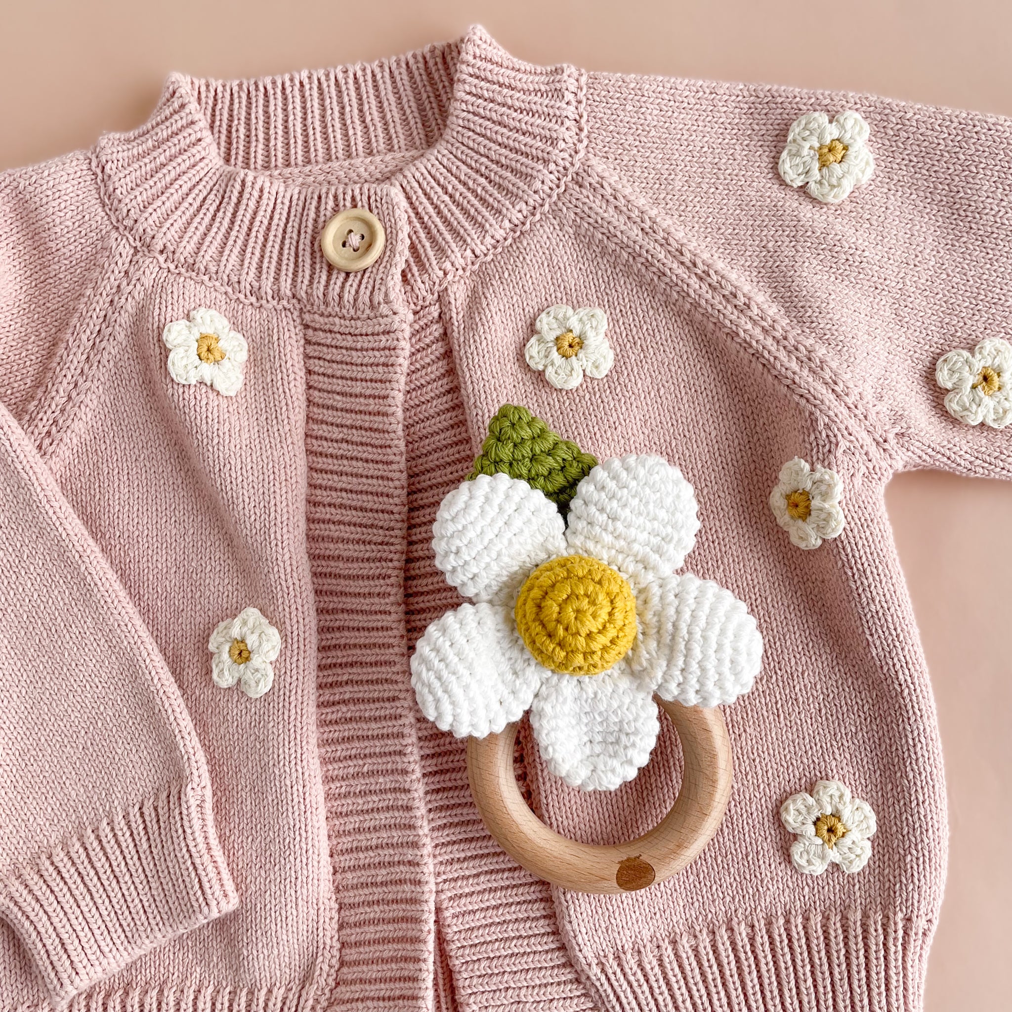 Cotton Crochet Rattle Teether Flower, White - Image 5