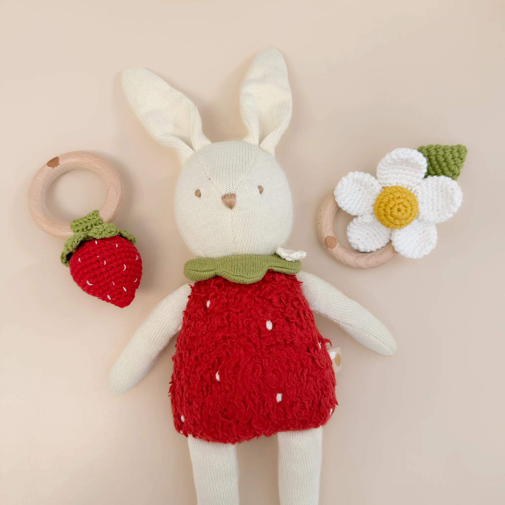 Cotton Crochet Rattle Teether Strawberry, Red - Image 6