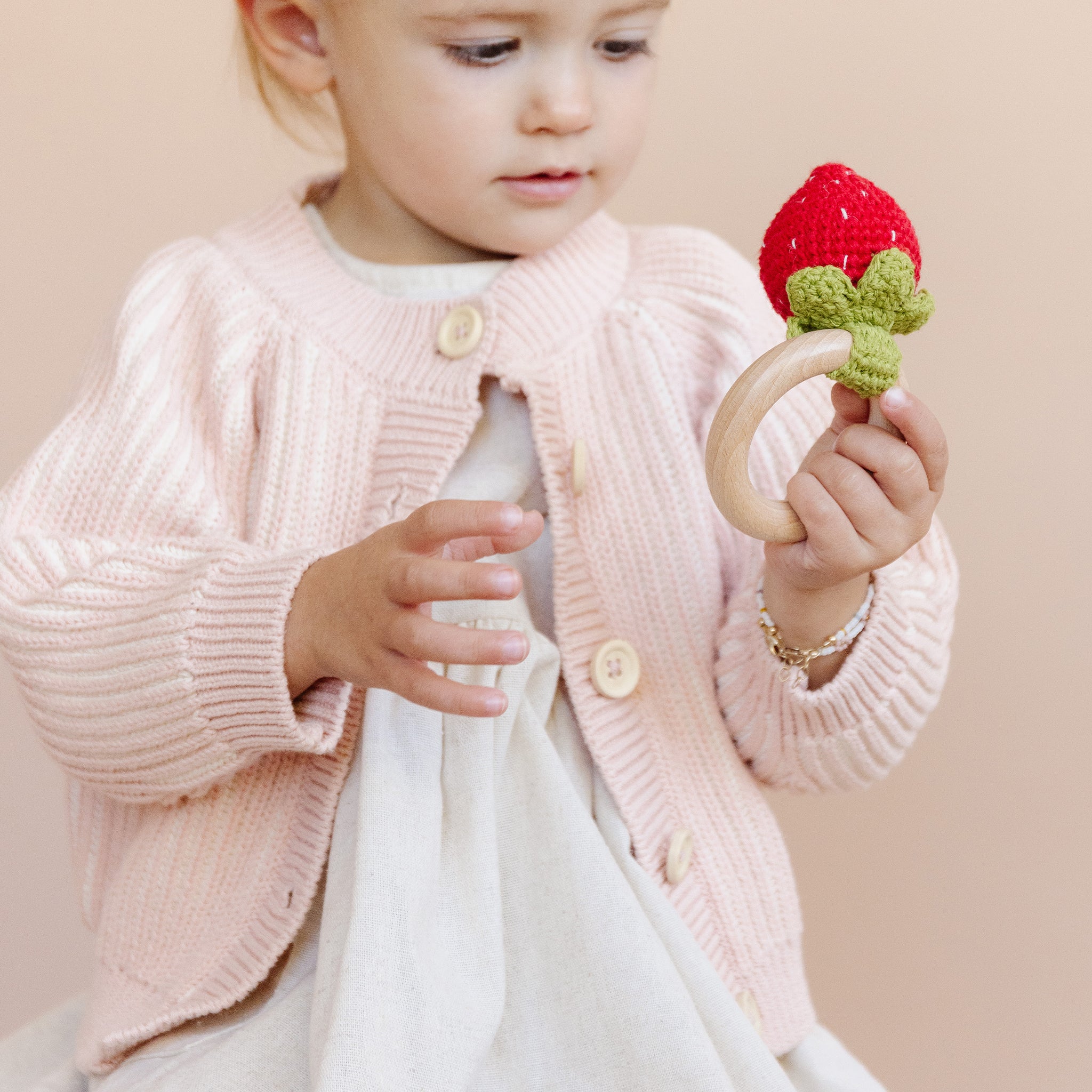 Cotton Crochet Rattle Teether Strawberry, Red - Image 7